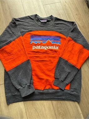 Reworked Patagonia Men’s Colorblock Crewneck Sweatshirt - Orange & Charcoal